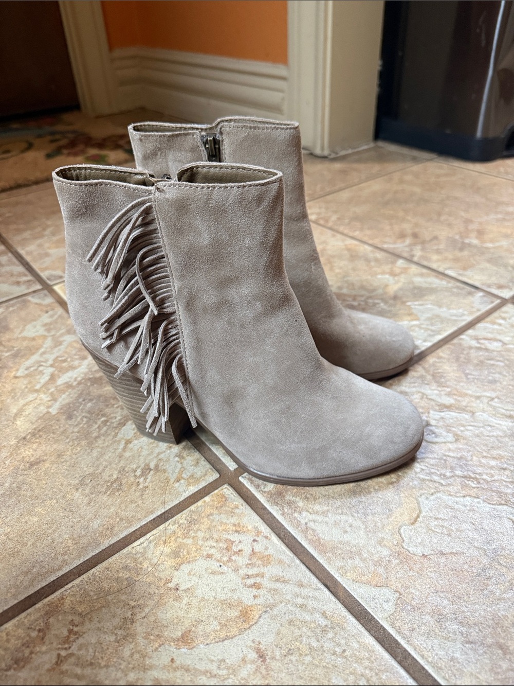 Michael Kors Taupe Suede Fringe Ankle Boots